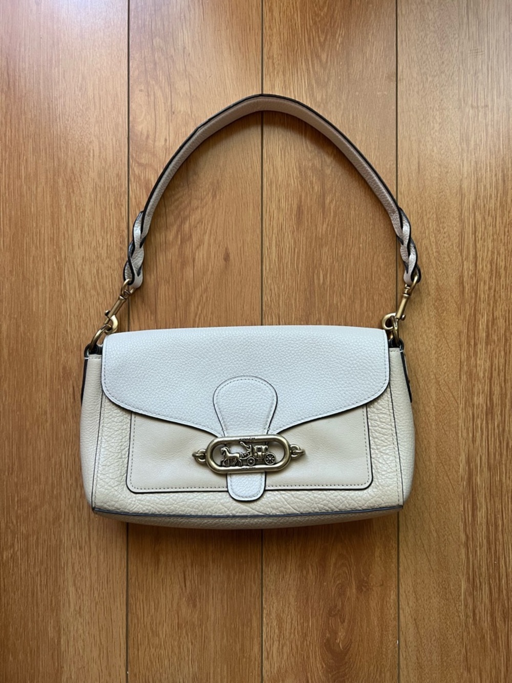 Coach Two-Tone Chalk and Cream Turnlock Shoulder Bag